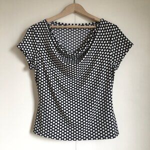 Precis Black and White Comic Polka Dot Cap Sleeve Stretchy Top Size Small